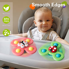 TOHIBEE suction-cup spinner toy in bath delivers splash-free spinning fun.