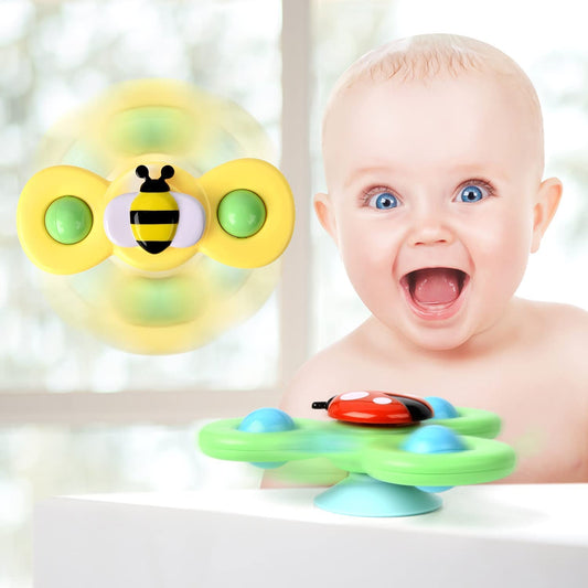 TOHIBEE suction-cup spinner toy on table provides a stable play surface for toddlers.