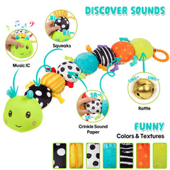 TOHIBEE caterpillar with textured fabrics engages tactile senses and visual interest