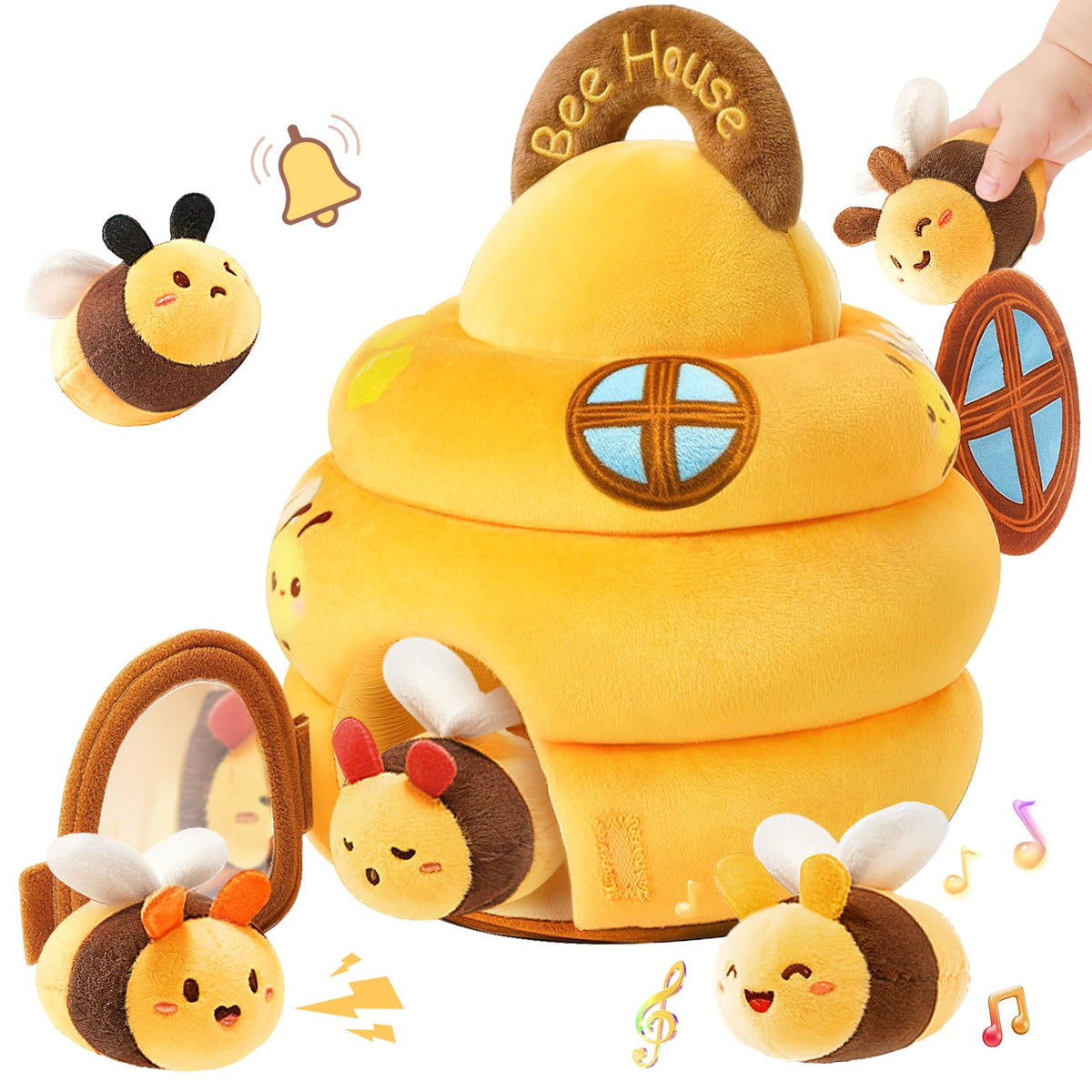 TOHIBEE soft beehive toy with plush bees for engaging sensory play and early exploration.