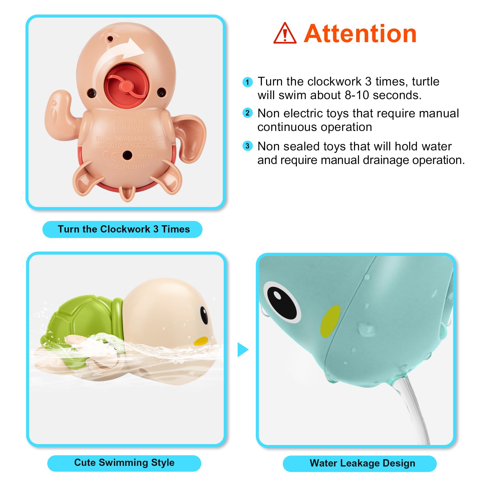 TOHIBEE wind-up turtle bath toy showcases clockwork action for curious toddlers