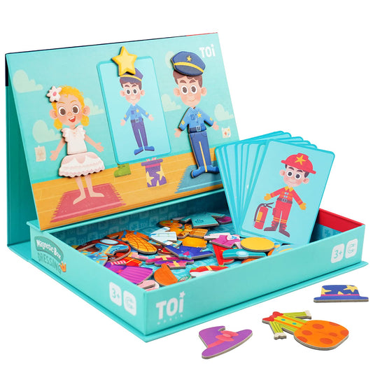 Toi kids magnetic jigsaw board with reference cards for guided pattern play.