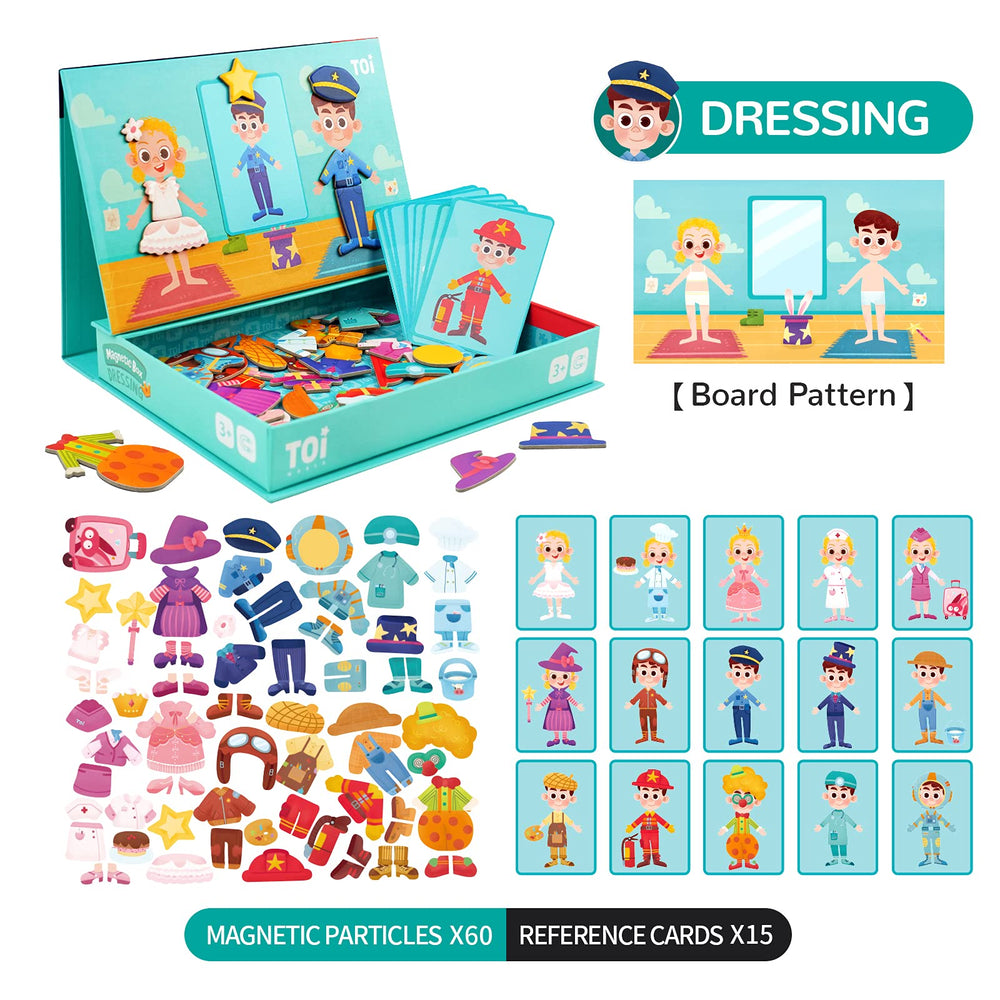 Toi dress-up magnets encourage imaginative dressing activities.