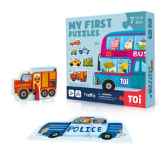 Toi six-pack large-piece toddler jigsaw with traffic design, easy to grasp and travel-ready