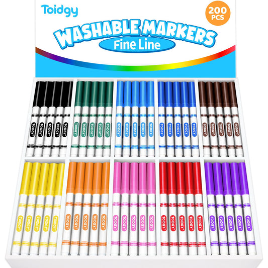 Toidgy 200 PCS washable markers bulk for classroom art projects and kids' crafts.