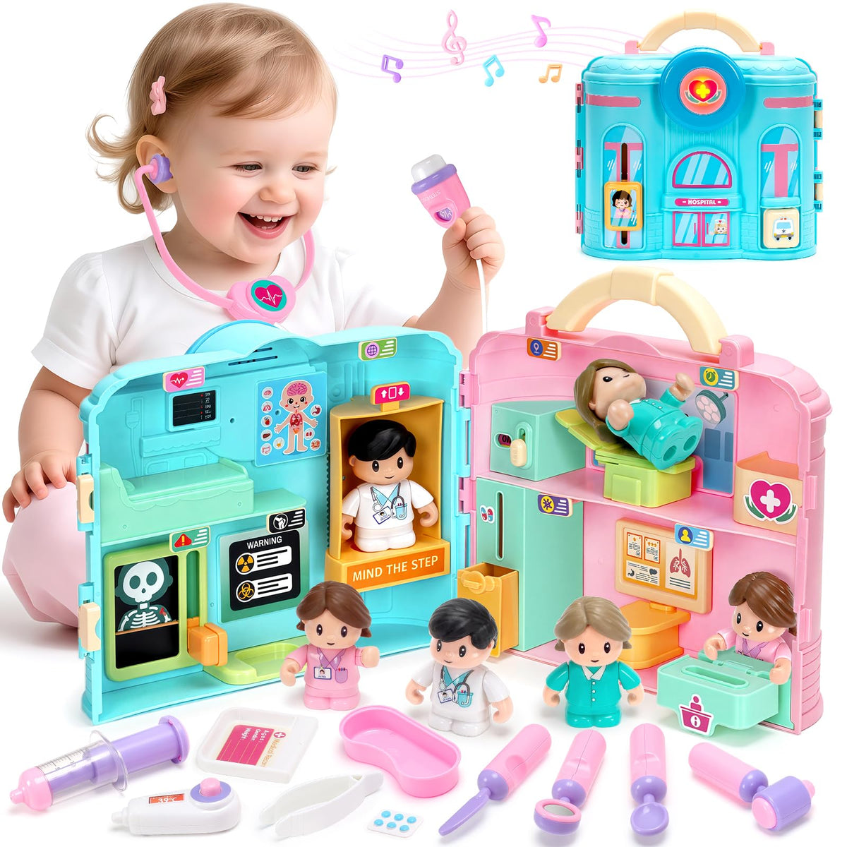 Toidgy Doctor Kit carrying case with tools for imaginative play and easy cleanup.