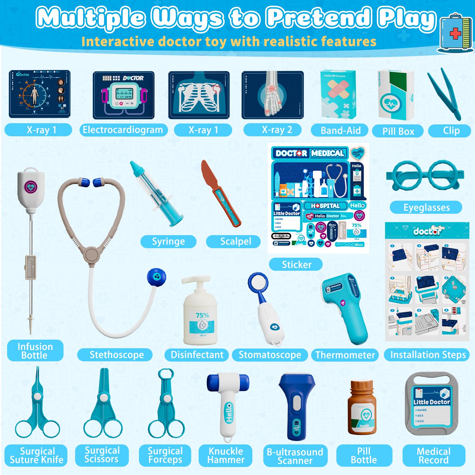 Toidgy Doctor Kit cart with accessories enables interactive pretend doctor sessions