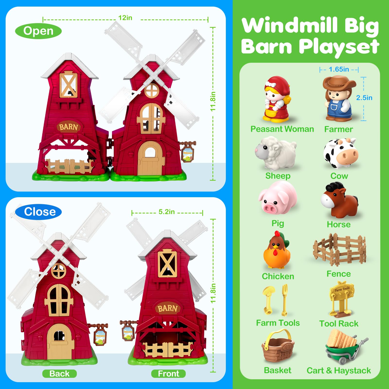 Toidgy farm playset includes a farmer finger puppet for authentic role-play