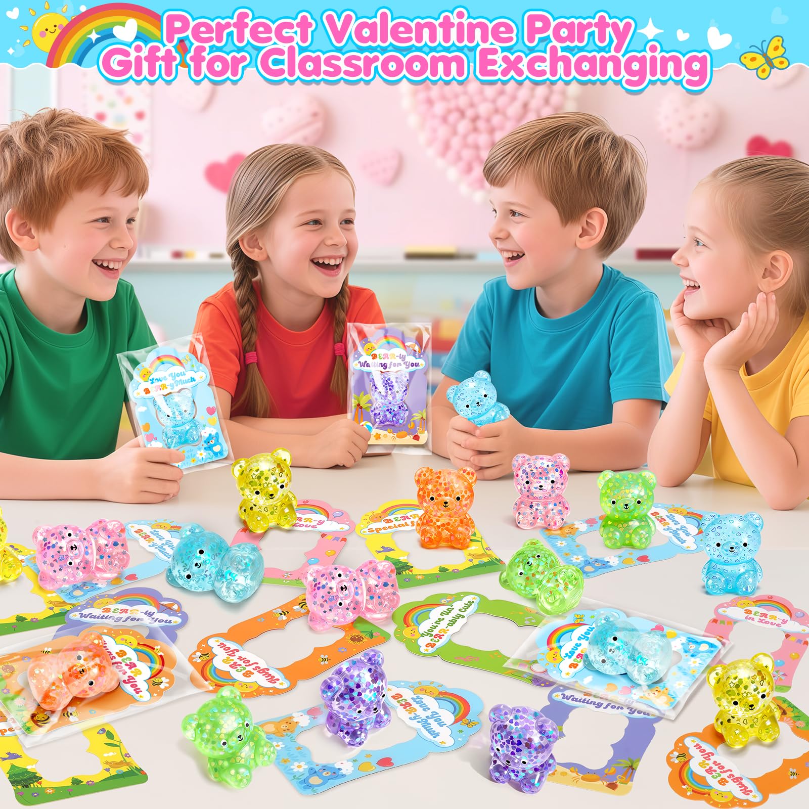 Toidgy glittery bears in vibrant colors add sparkle to Valentine gift bags.