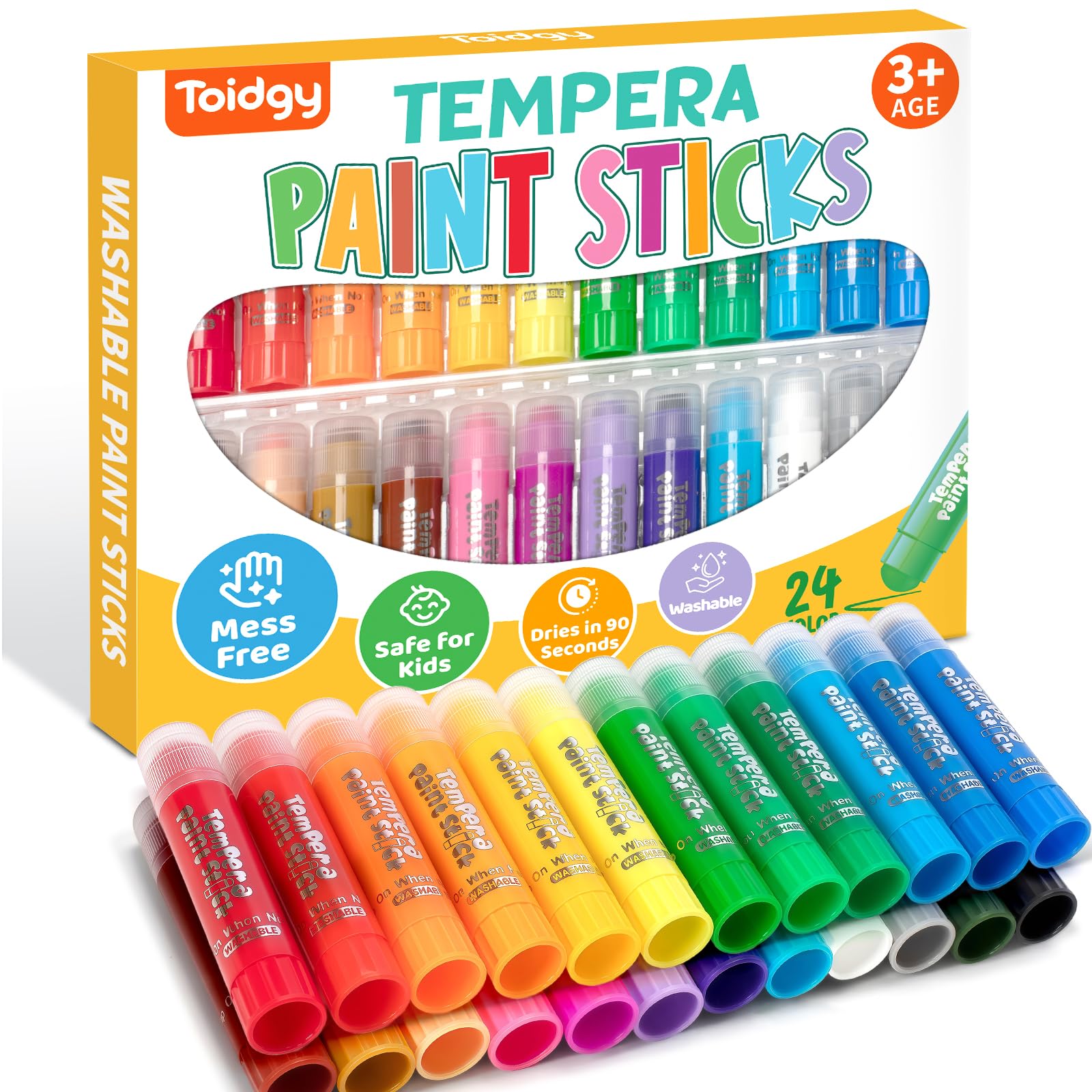 Toidgy Tempera Paint Sticks in 24 classic colors brighten classrooms and home art projects.