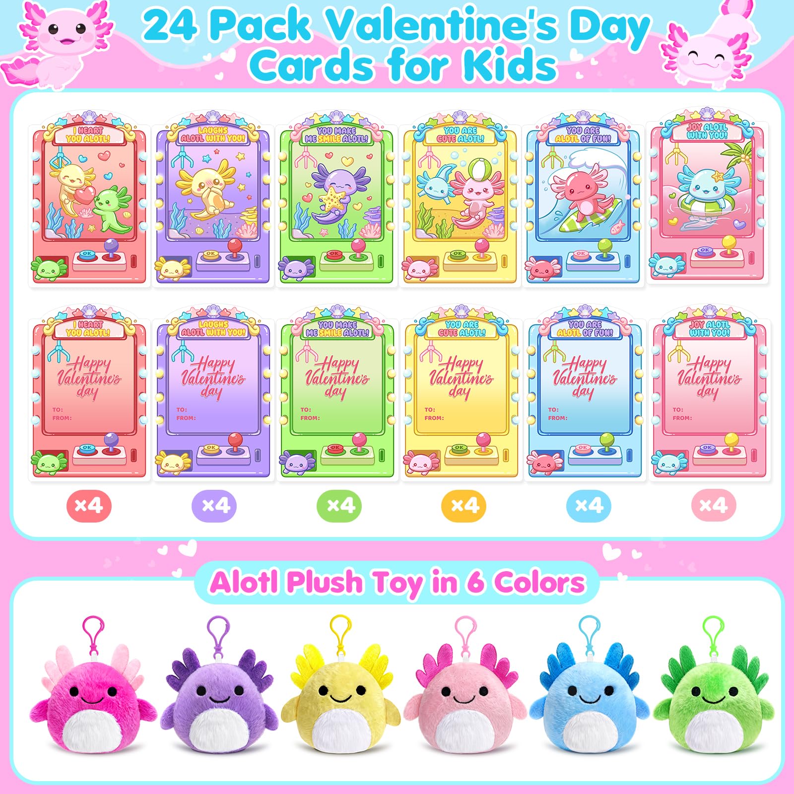 Toidgy Valentine cards with claw machine colors, great for playful exchanges.