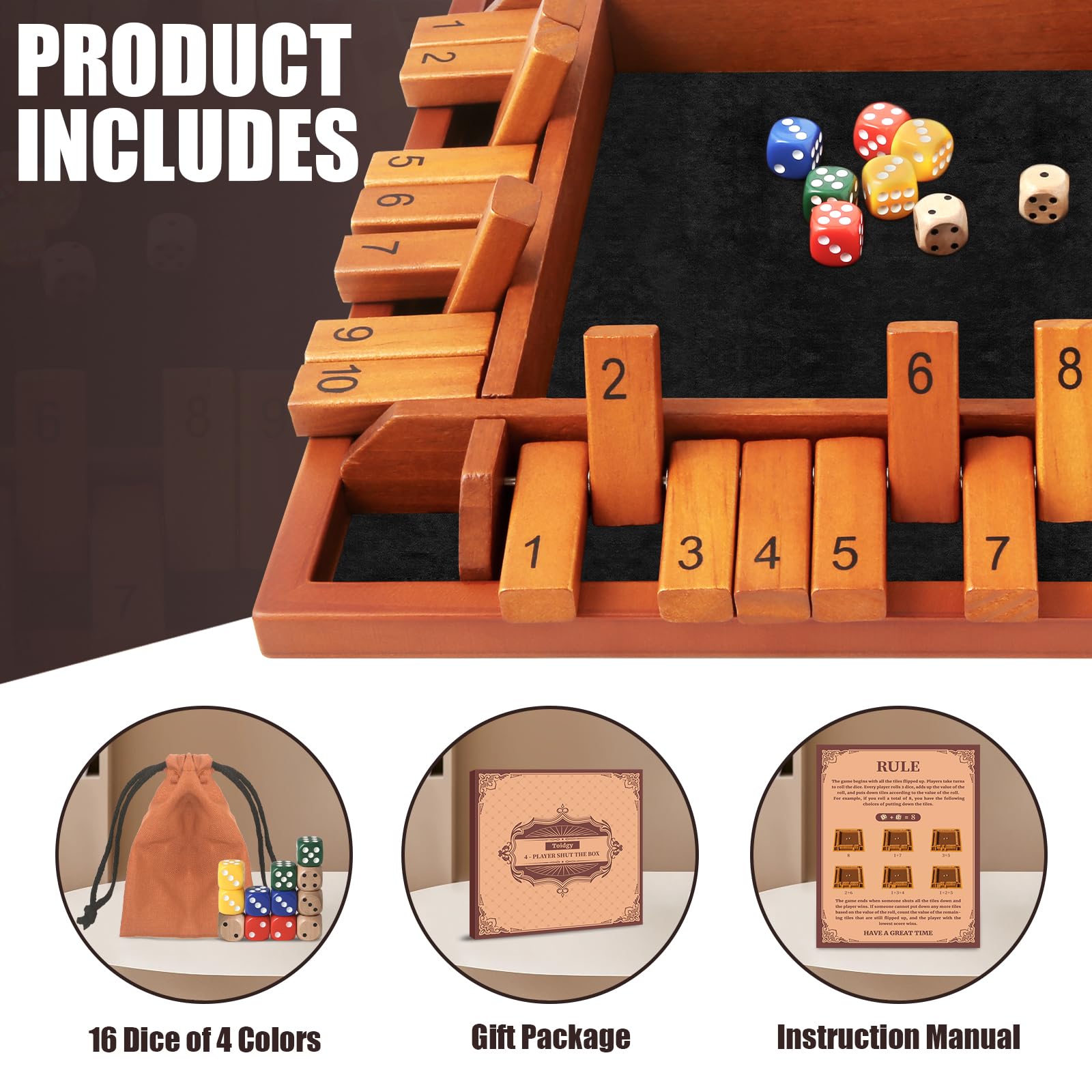 Toidgy wooden Shut The Box board game with a natural finish and sturdy build.