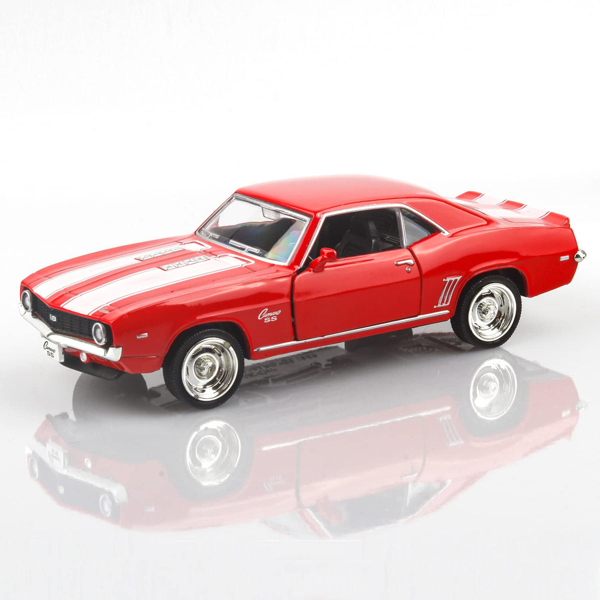 TOKAXI 1969 Camaro SS pull-back car showing durable zinc alloy construction for safe play.