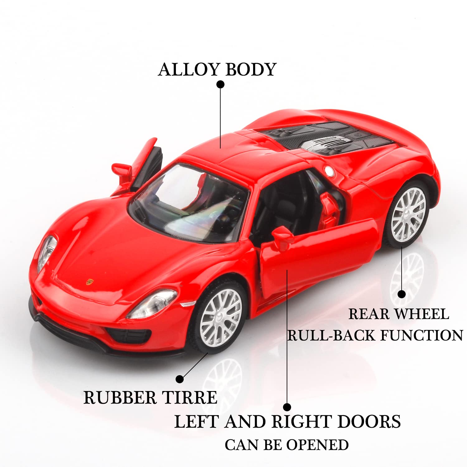 TOKAXI 1/36-scale Porsche 918 Spyder packaged in English, ideal gift.