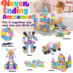 Tolnetr 124PCS magnetic tiles safe ABS construction for durable use.
