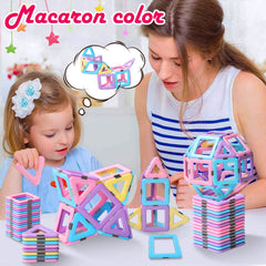 Tolnetr magnetic tiles triangle-square pieces in action promoting color and shape recognition