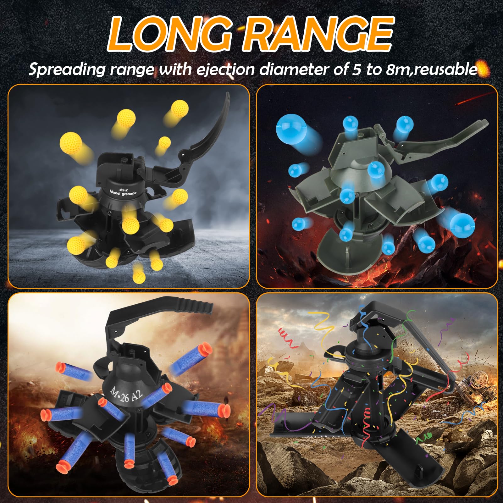 Tomatong grenade with nine foam ammo rounds for quick battles.