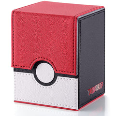 Tombert 150+ deck box, vertical red and white, front view for compact, organized card storage.