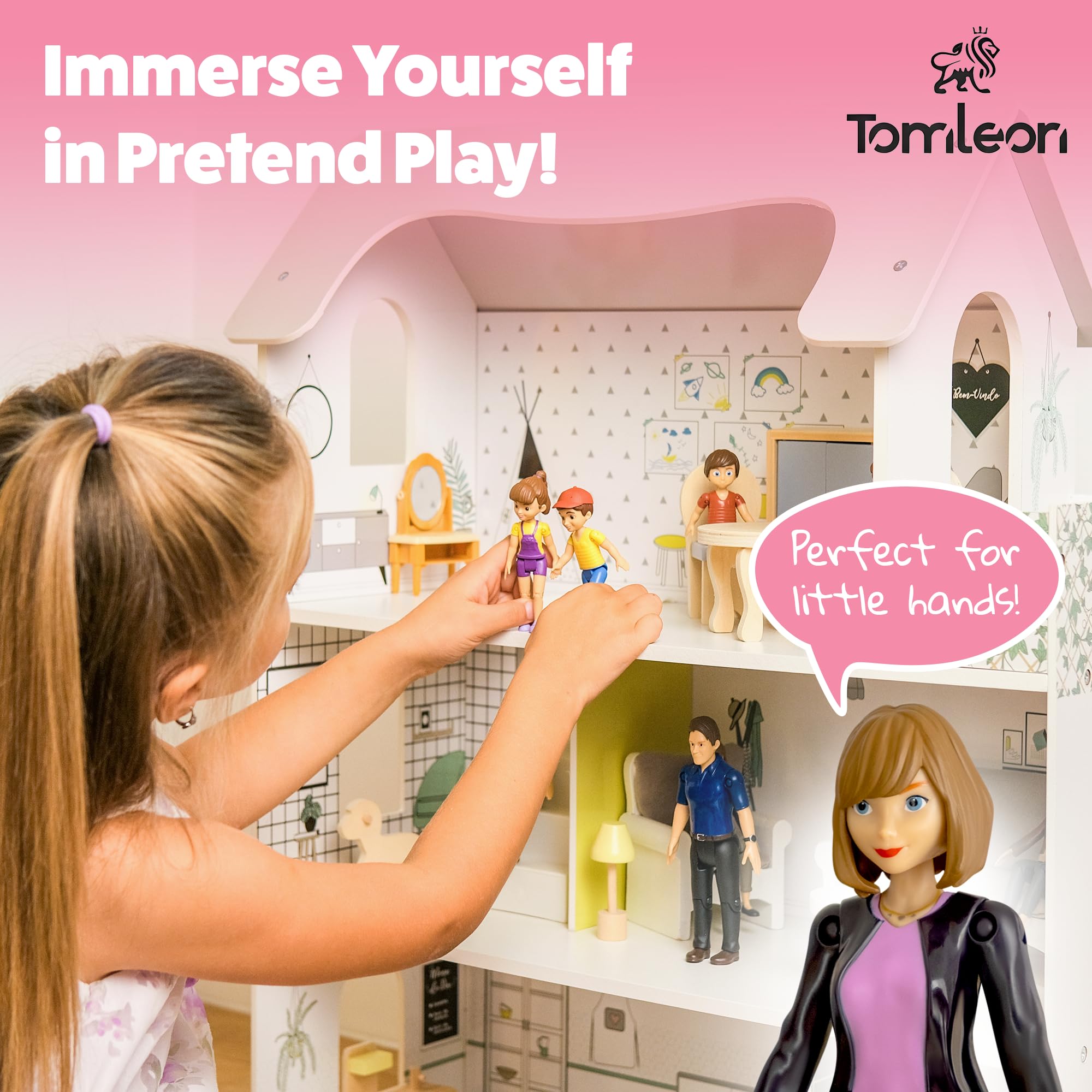 TOMLEON sister figure, colorful outfit enhances imaginative play.