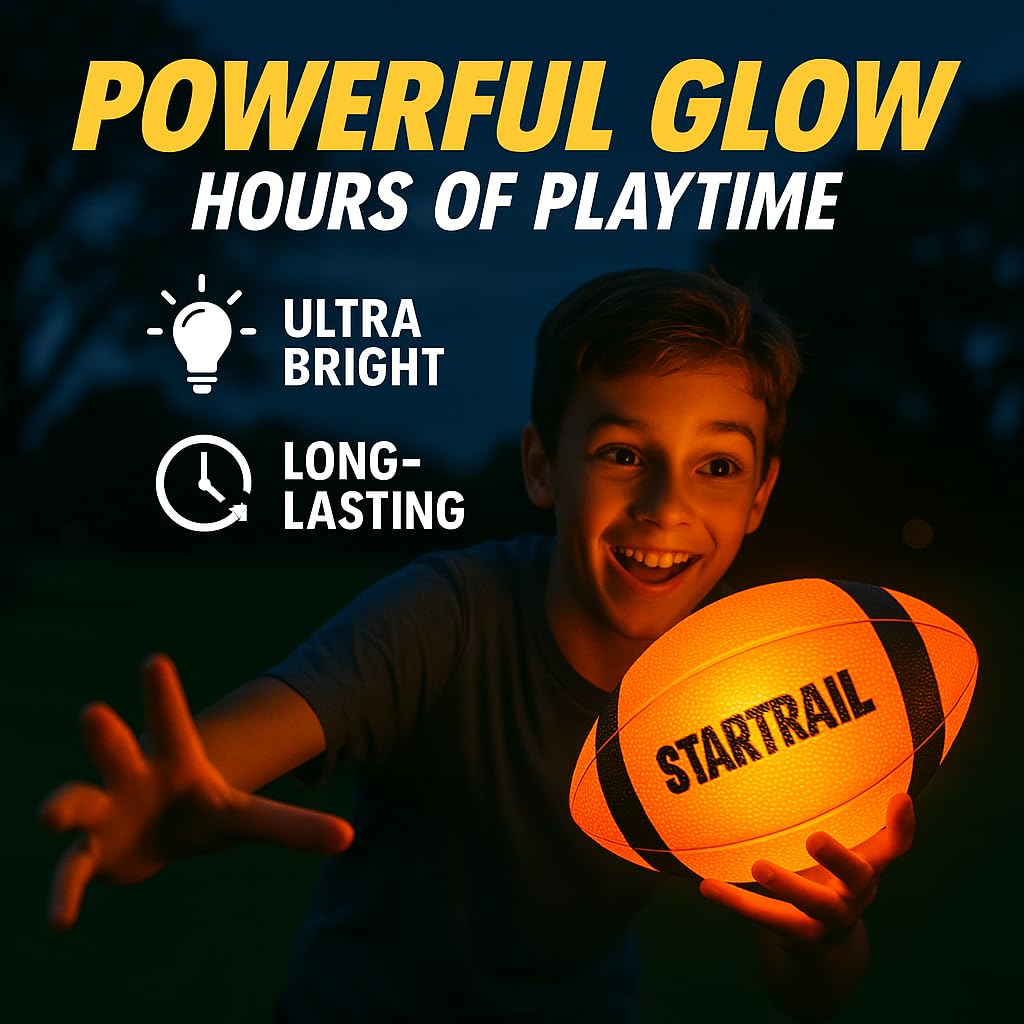TOMLEON Glow in the Dark Football side view showing LED glow
