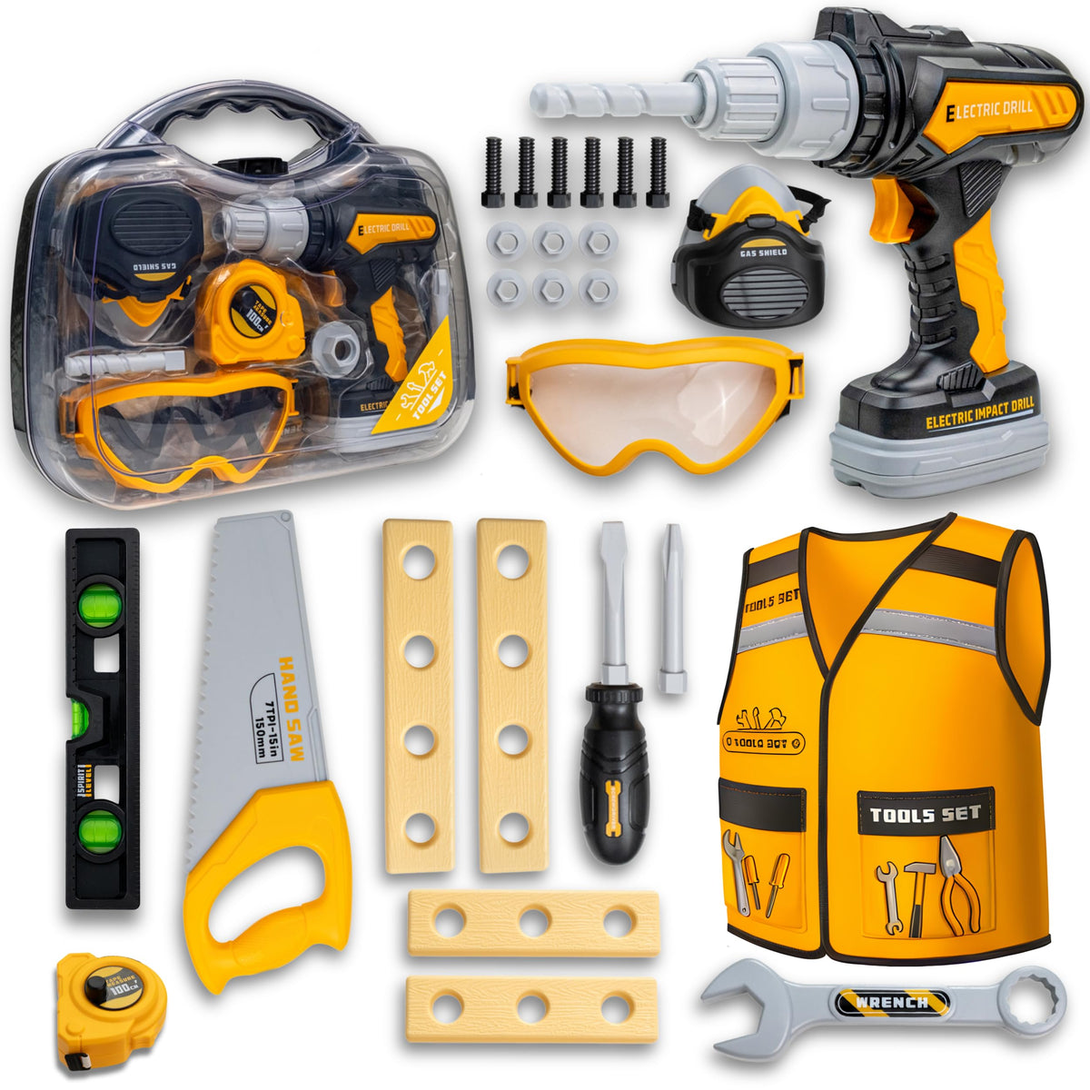 TOMLEON Kids Tool Set with carrying case for imaginative play and easy organization