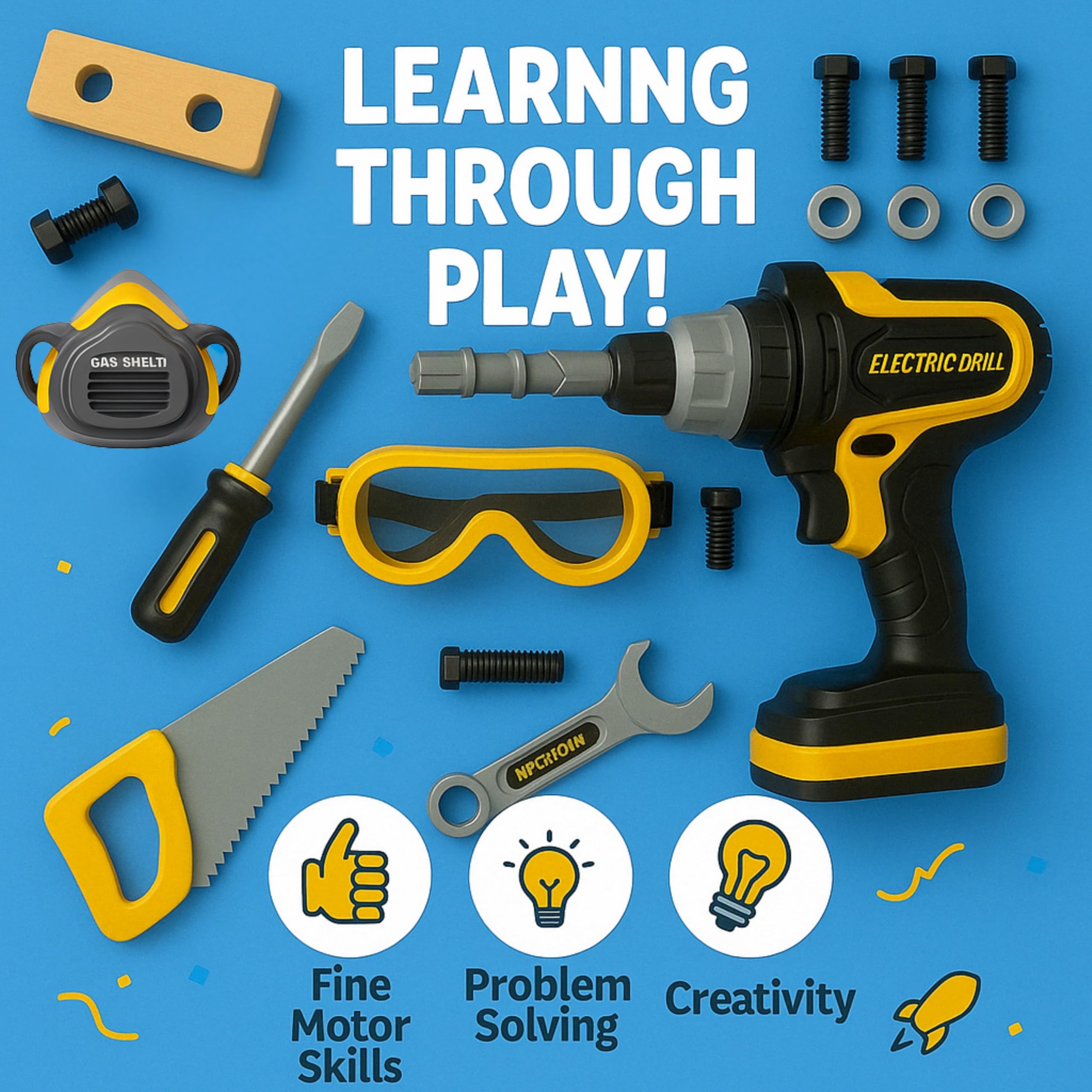 TOMLEON safety glasses protect little eyes during imaginative construction play