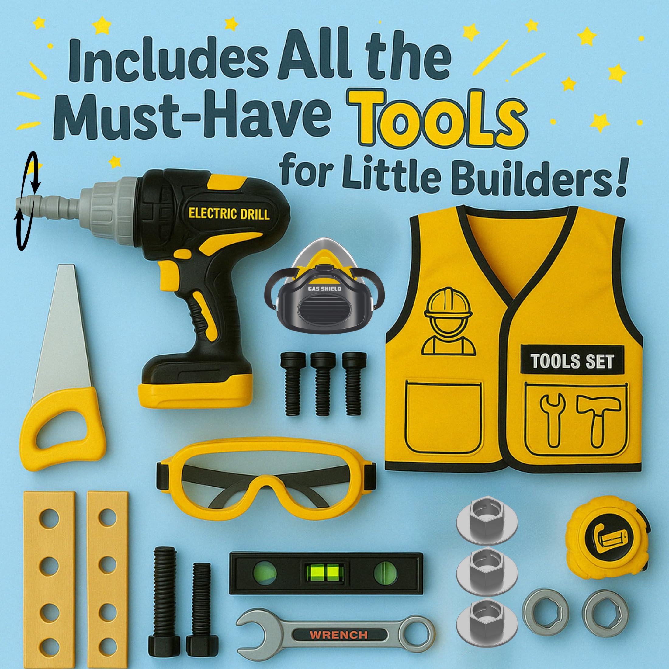 TOMLEON screwdriver highlights precise, age-appropriate tool handling during pretend builds