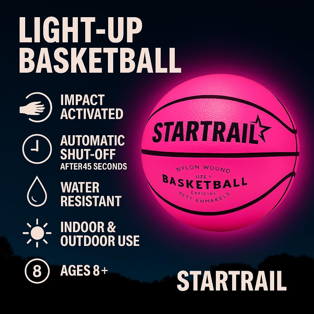 TOMLEON light-up basketball with LED glow for visibility on night courts.