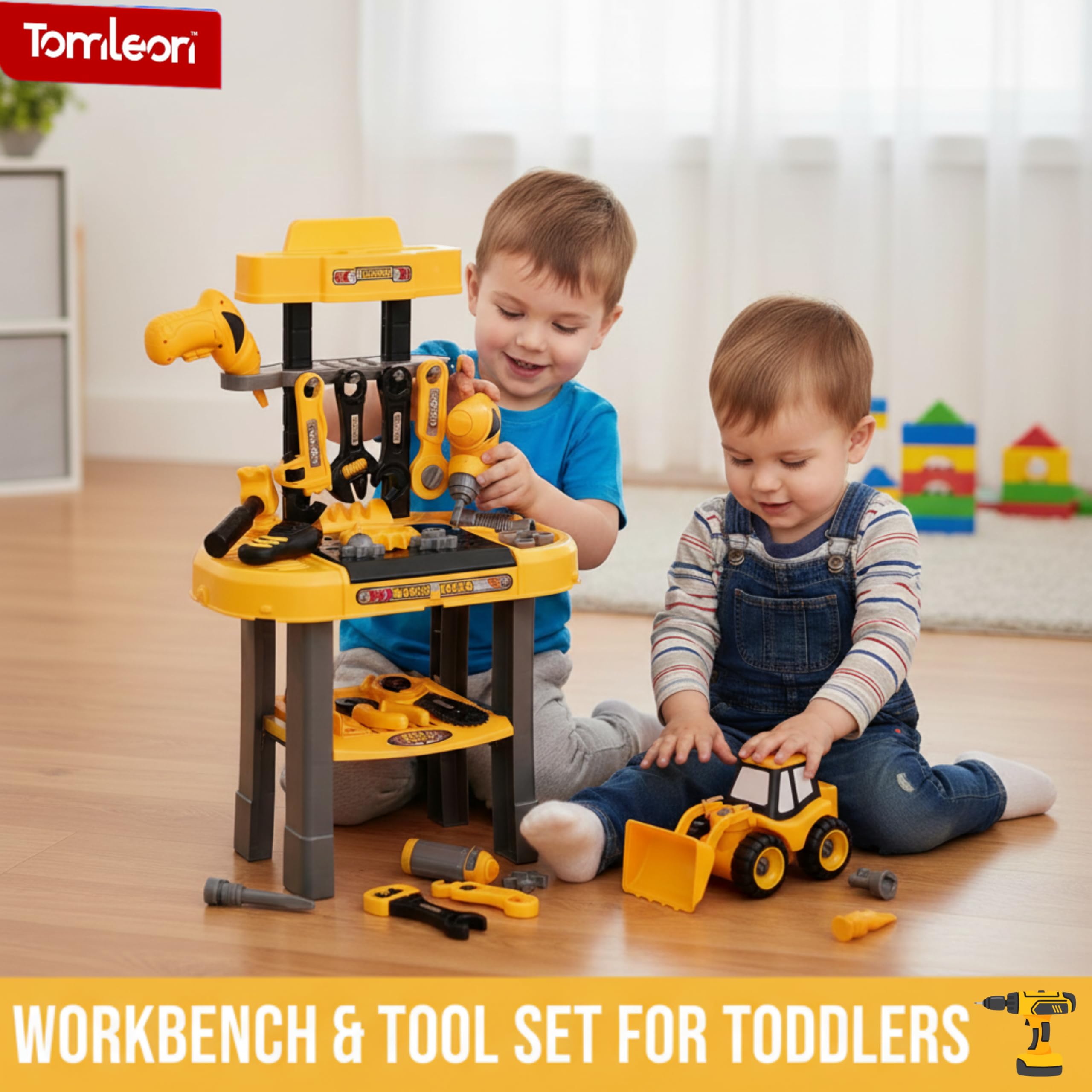 TOMLEON toddler tools set featuring pretend drill for fine motor practice