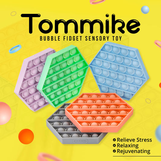TommiKe Hexagon Push Pop burnt coral angle view for tactile play