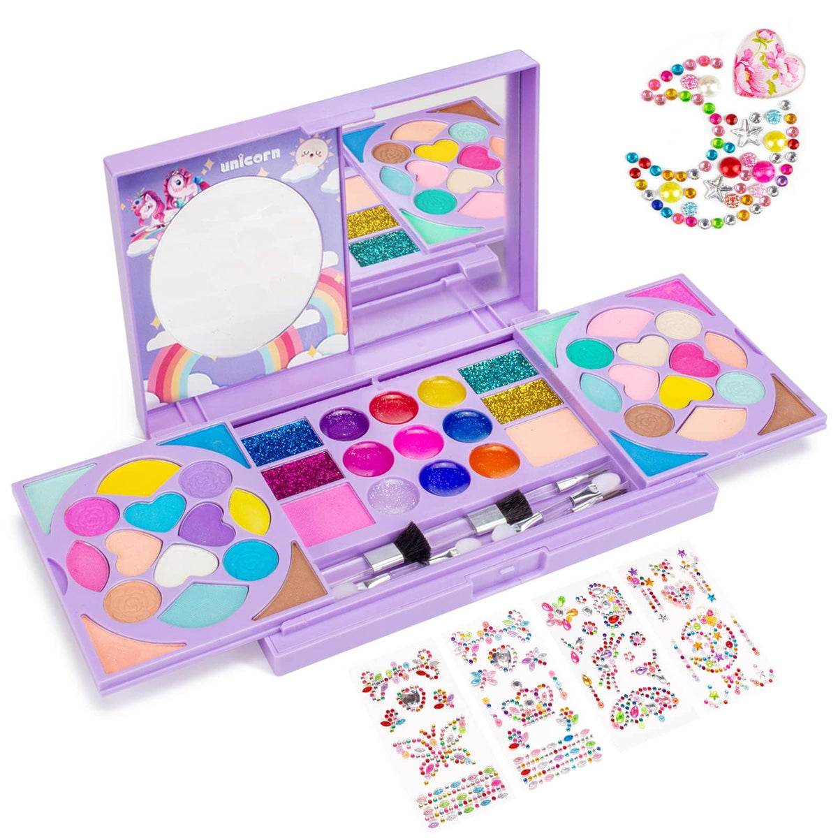Tomons kids makeup kit with real mirror for imaginative play and grooming practice.
