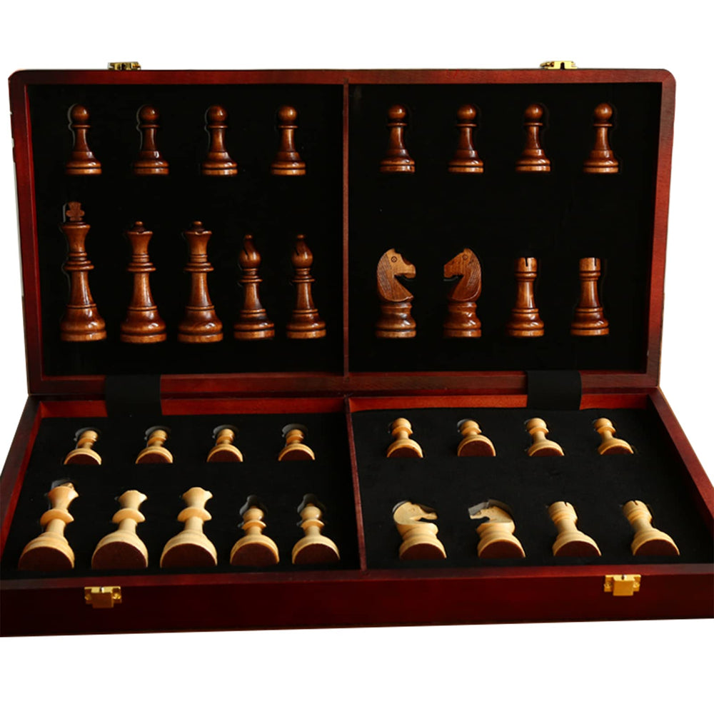 Tomost walnut chess set folded board for compact storage after play