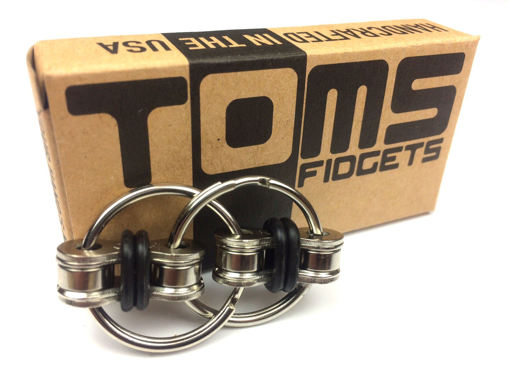 Tom's Fidgets chain fidget in black, portable pocket-size anxiety companion