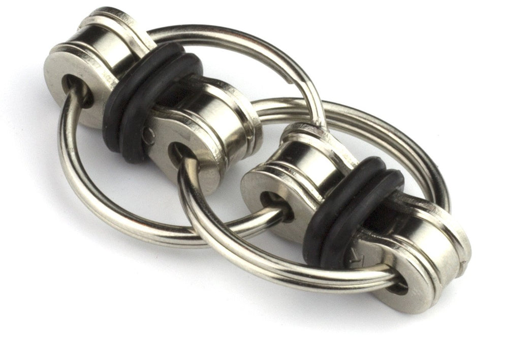 Tom's Fidgets Original Flippy Chain Fidget Toy in black — closeup of the chain for silent, focused use.