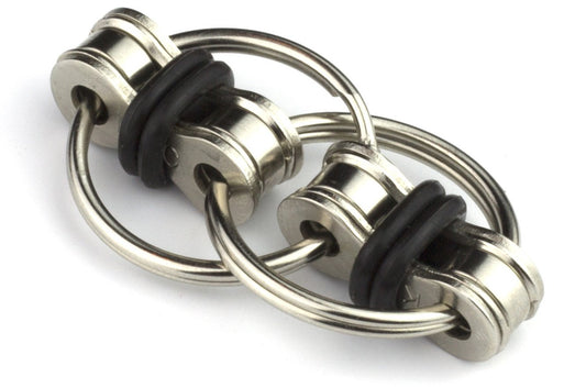 Tom's Fidgets Original Flippy Chain Fidget Toy in black — closeup of the chain for silent, focused use.