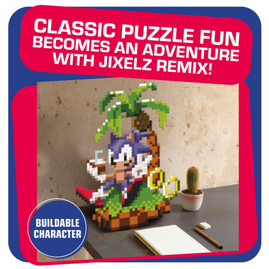 TOMY Jixelz Remix display hook and stand for flexible wall or desk display.