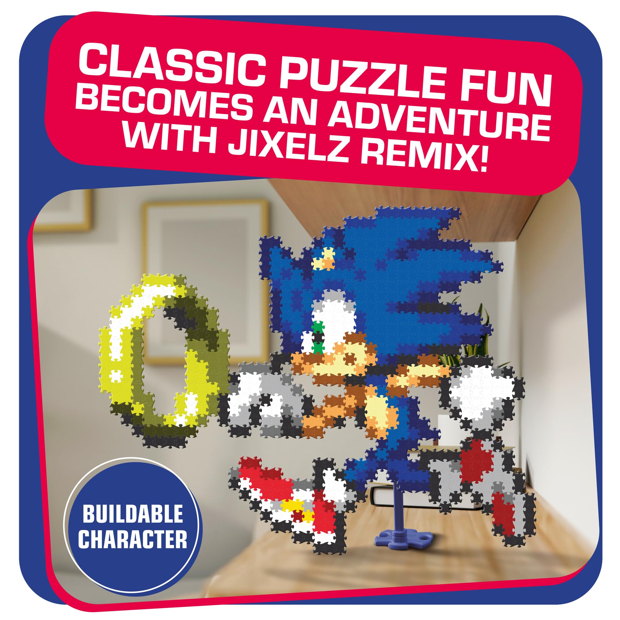 TOMY Jixelz Remix sonic-pieces laid out for precise, glue-free construction.