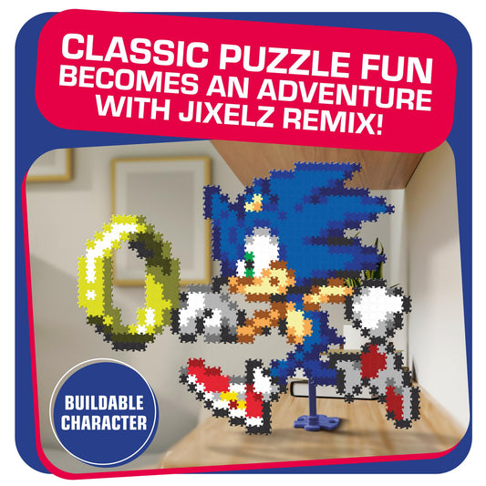TOMY Jixelz Remix sonic-pieces laid out for precise, glue-free construction.