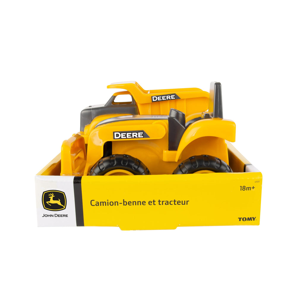 TOMY John Deere two-pack for outdoor sandbox and indoor play.