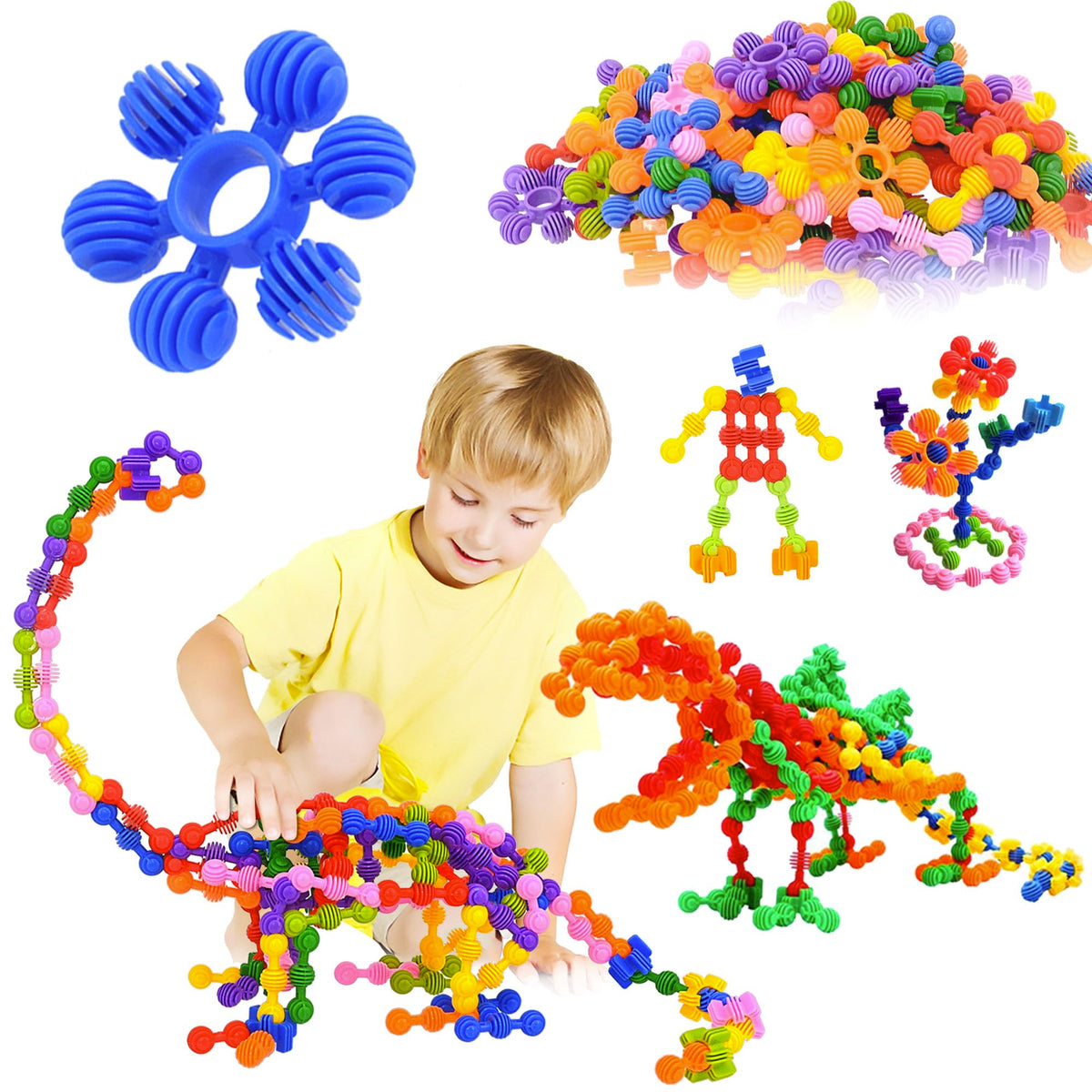 TomYou Kids Building Blocks with 120 interlocking pieces in bright colors for creative play