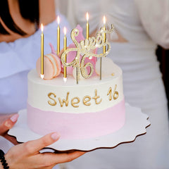 Tondiamo Sweet 16 cake topper placed on cake adds eye-catching centerpiece