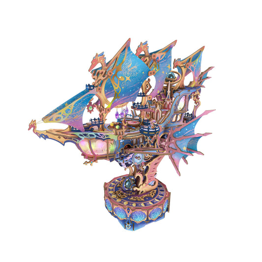 Tonecheer 3D wooden airship model kit serves as a striking desk centerpiece.
