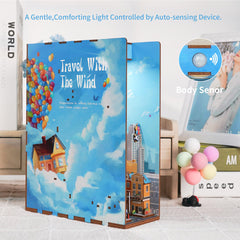 Tonecheer Book Nook Kit balloons and house create a vibrant shelf focal point.