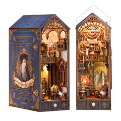 Tonecheer book nook kit with Leonardo da Vinci studio scene enhances bookshelf decor