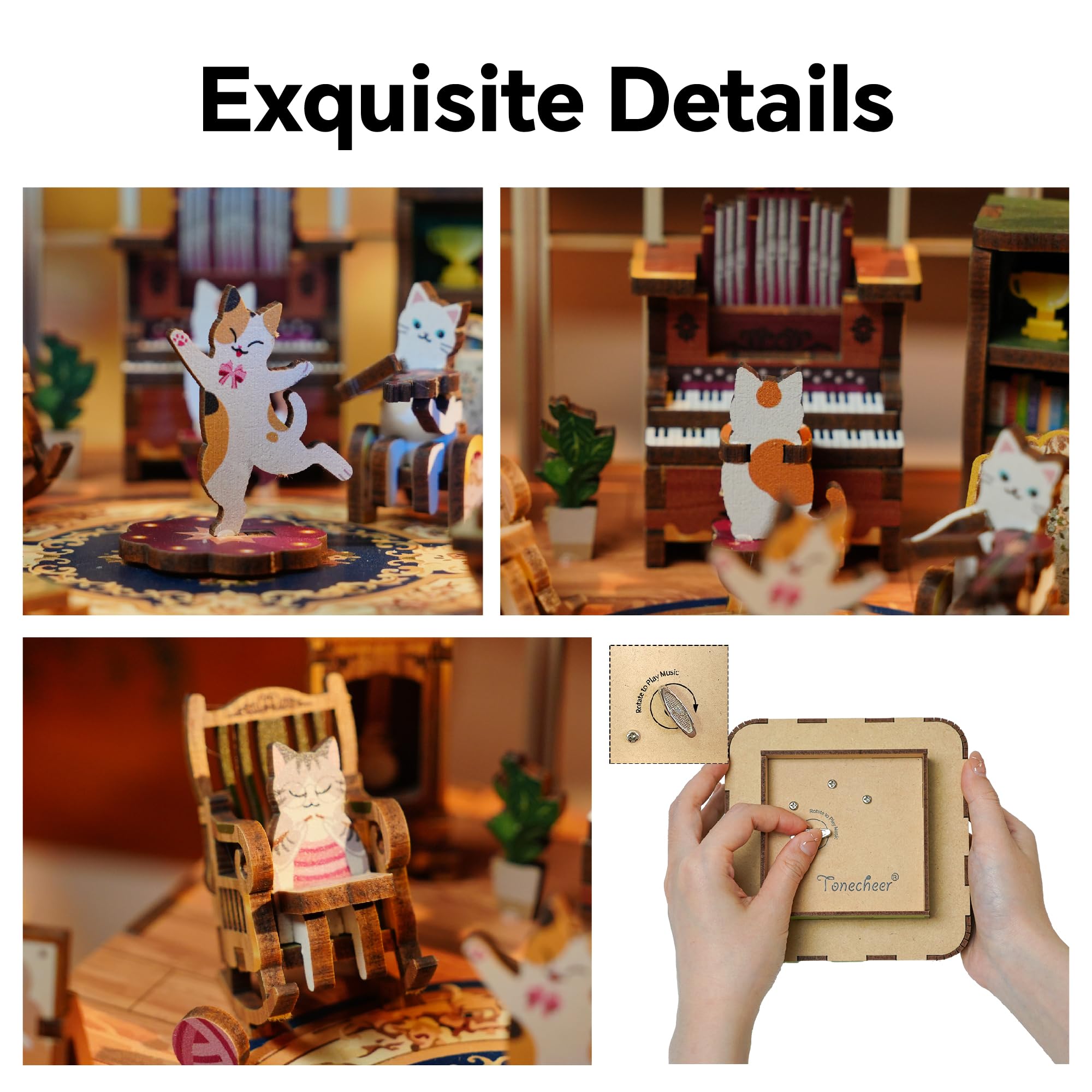 Tonecheer grandma cat chair detail evokes cozy, comforting scenes when tunes play