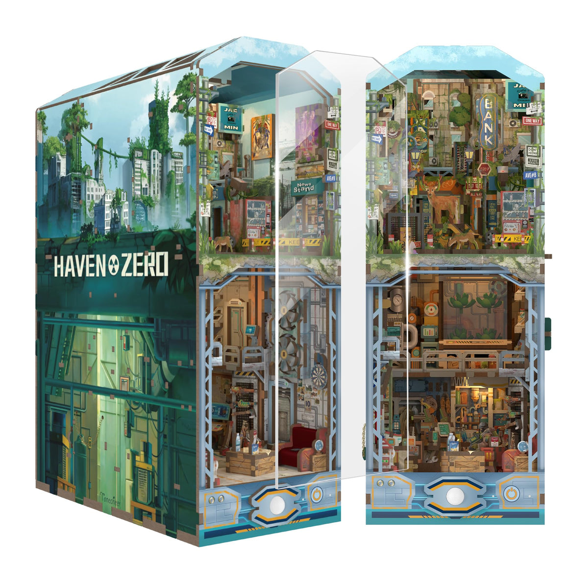 Tonecheer Haven Zero dust cover displaying the diorama on a shelf