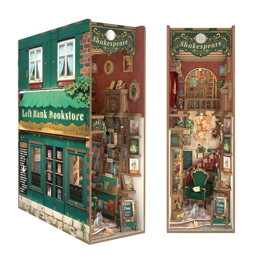 Tonecheer Left Bank Bookstore Book Nook on shelf adds warm daylight.
