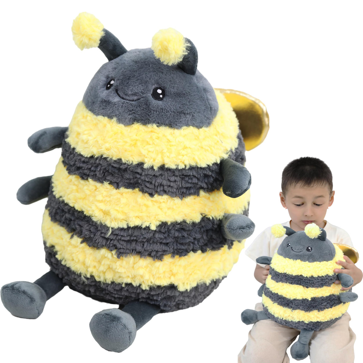 TONGSONG 12-inch fuzzy bumblebee plush pillow for cozy naps.
