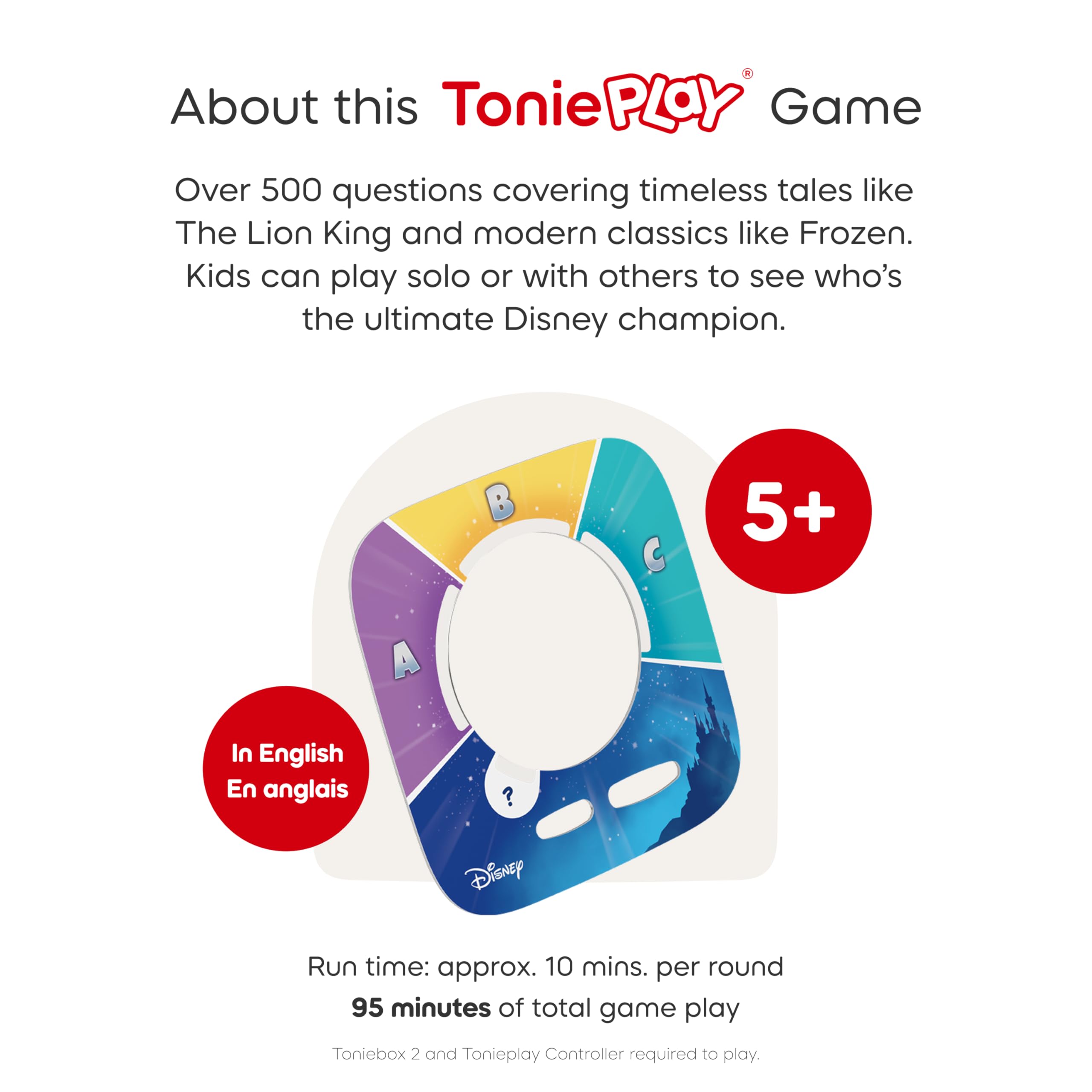Tonies Disney Quiz Kingdom box and manual pictured for compact setup