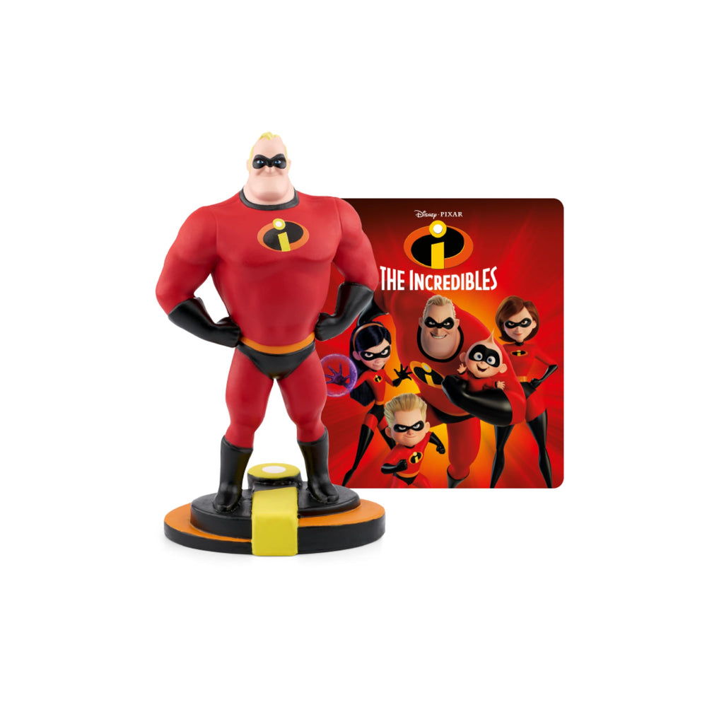 Tonies Mr. Incredible figurine beside a Toniebox for imaginative play.